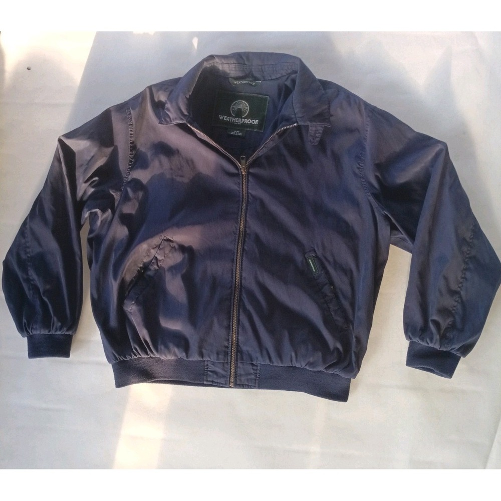 Weatherproof Men's Blue Full Zip Bomber Jacket Short Logo Zip Size XL